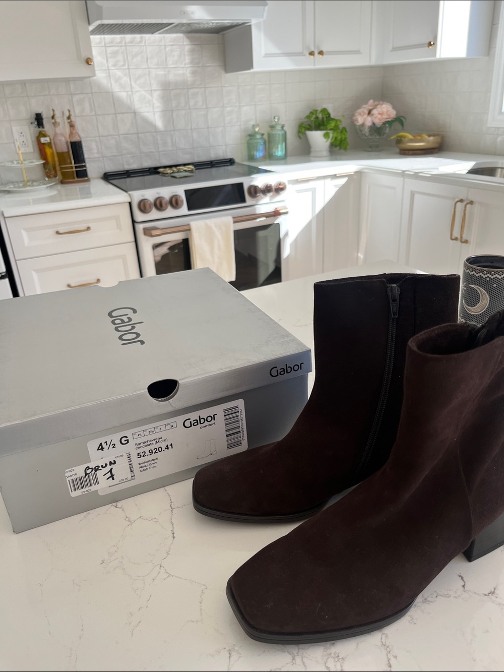 Gabor Dark Brown Suede Ankle Booties with Side Zip